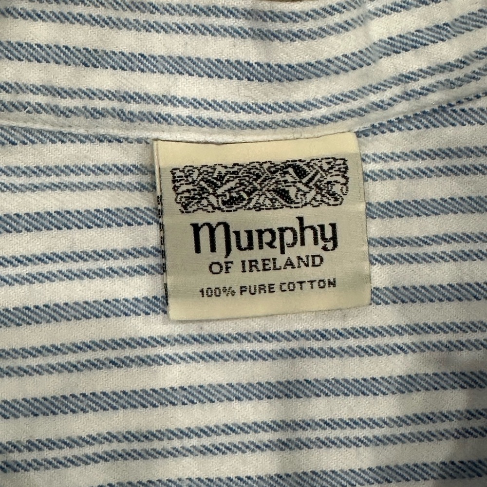 Murphy of Ireland Grandfather Shirt 3XL Collarless Striped Henley Flannel - Picture 7 of 8